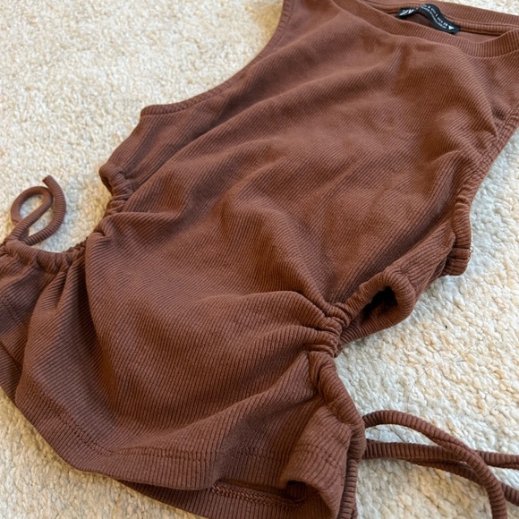 Y2K Chocolate Brown Cutout Top - Picture 2 of 3